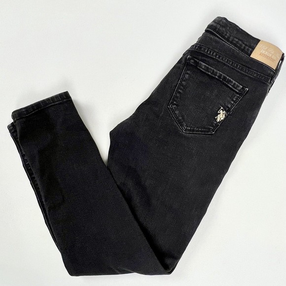 U.S. Polo Assn. Denim Co. Black Denim Skinny Jeans Mid-Rise Stretch Size 8 Short - Picture 9 of 12
